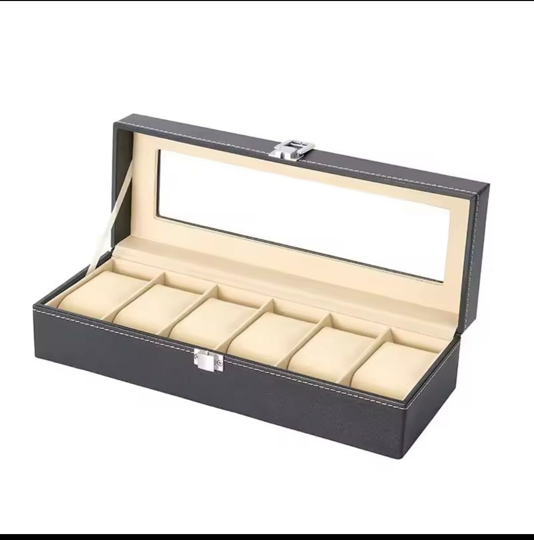 Six-Grid PU Leather Watch Box – Elegant Watch Storage Case