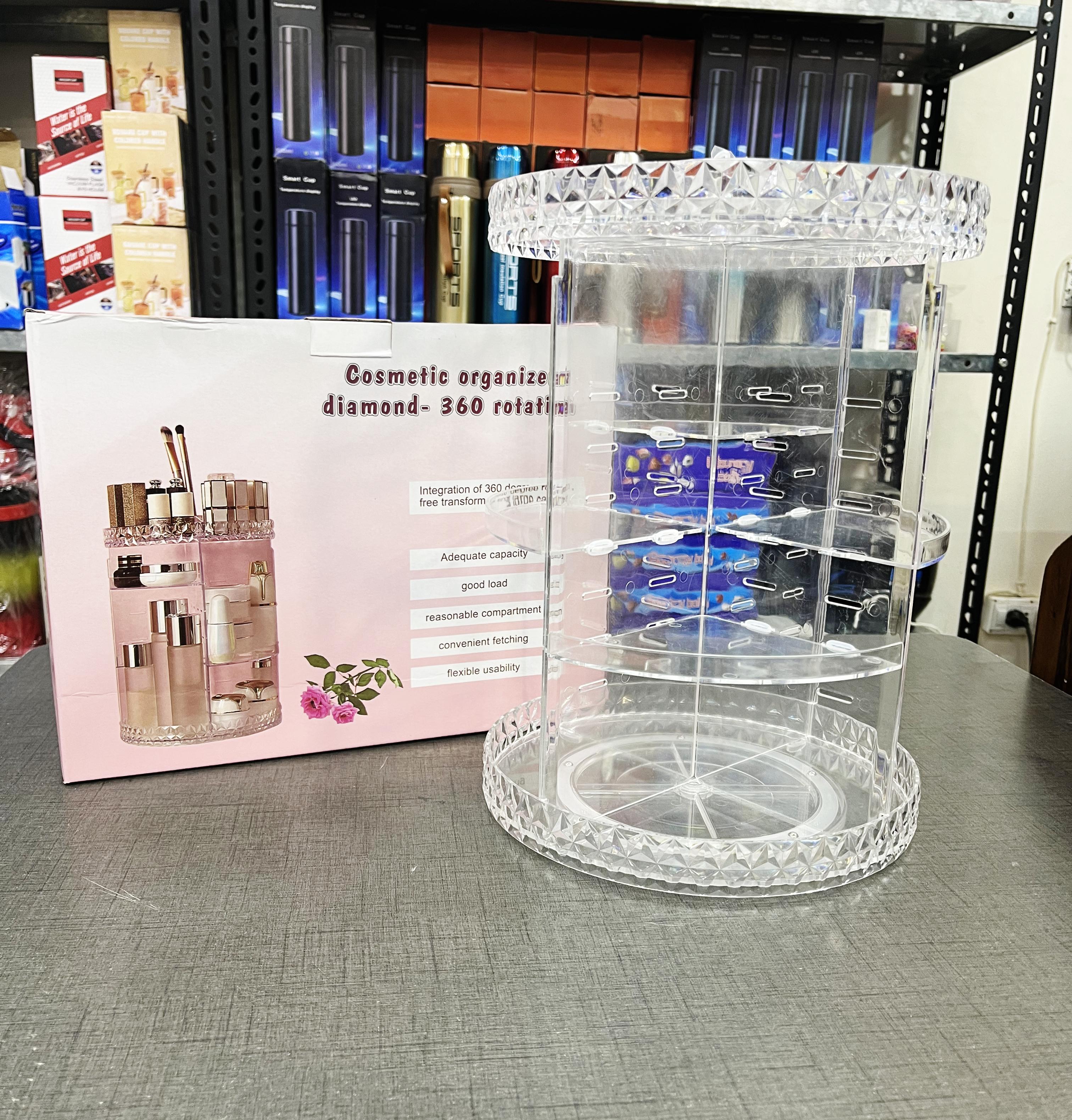 360° Rotating Diamond-Cut Cosmetic Organizer | Makeup Storage Box
