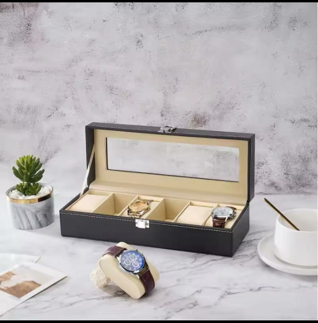 Six-Grid PU Leather Watch Box – Elegant Watch Storage Case