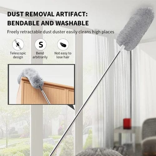 Grey Long Handle Fan Duster Mop – Telescopic, Washable & Multi-Purpose