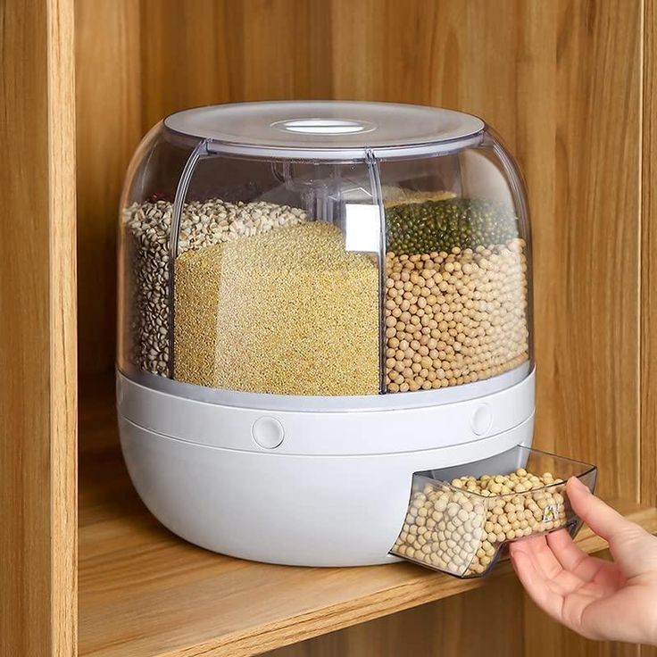 Cereal Dispenser 6 Grid – Large Capacity 360° Rotating Food Storage Container