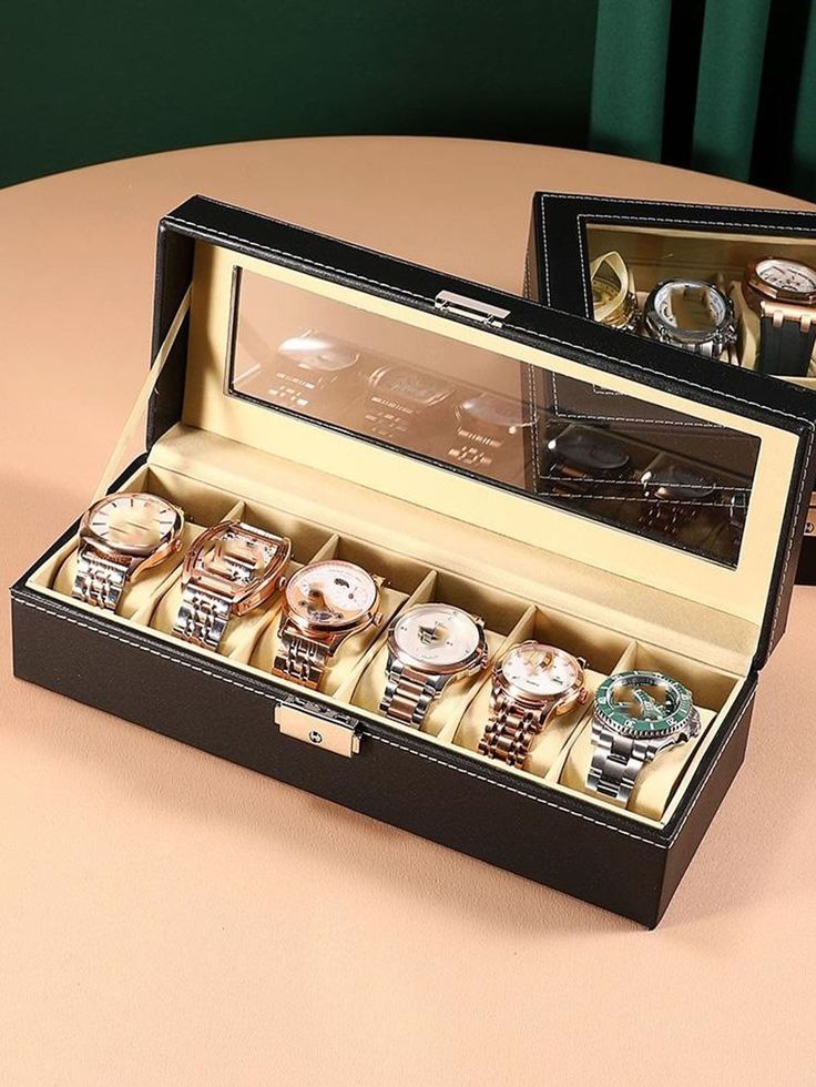 Six-Grid PU Leather Watch Box – Elegant Watch Storage Case