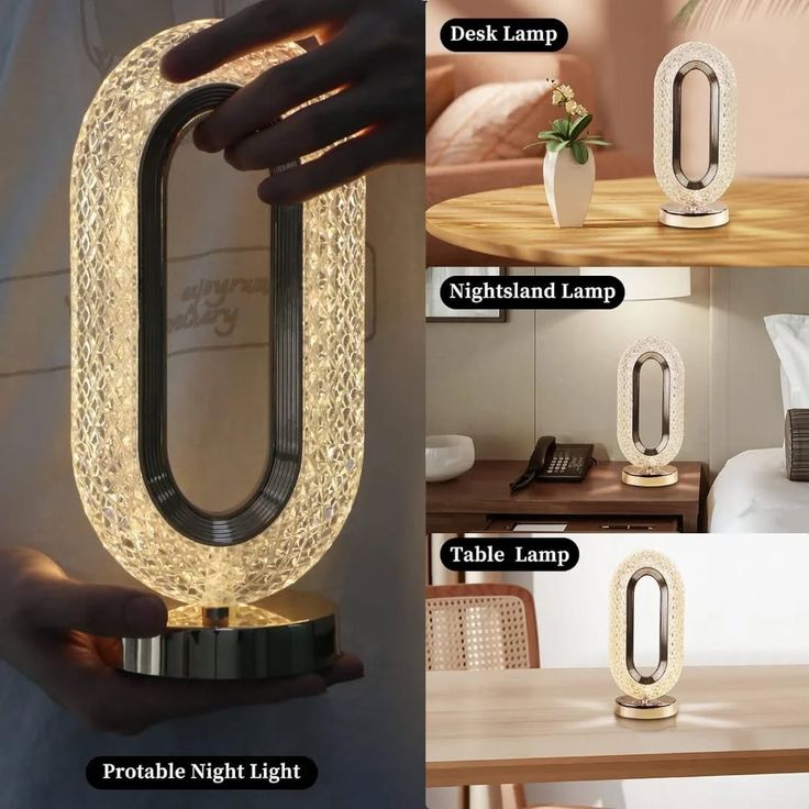 Oval Crystal Table Lamp – 3-Color Touch Control LED Bedside Light
