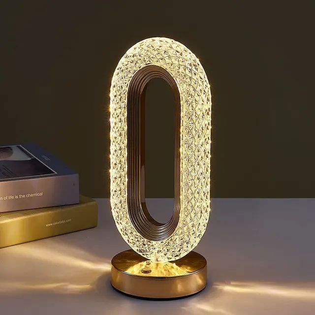 Oval Crystal Table Lamp – 3-Color Touch Control LED Bedside Light