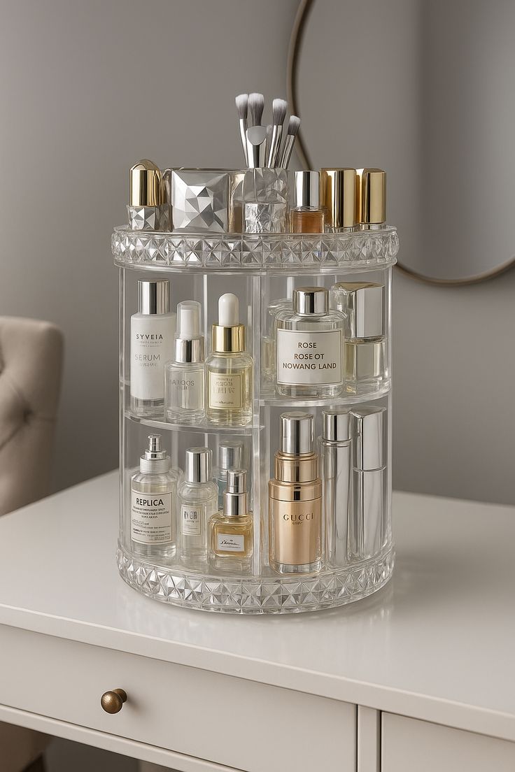 360° Rotating Diamond-Cut Cosmetic Organizer | Makeup Storage Box