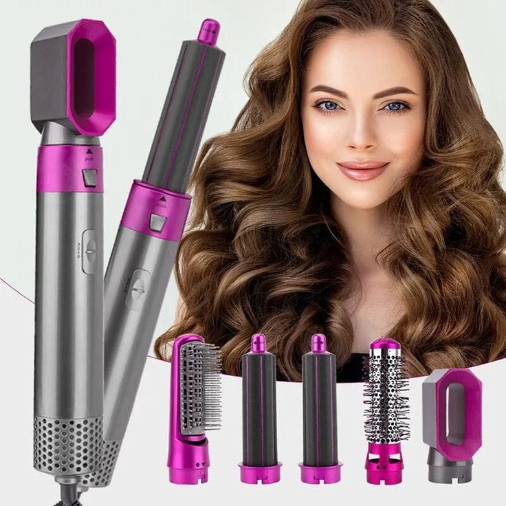 5-in-1 Hot Air Styler | pink & Sliver Styling Tool | Multiple Attachments