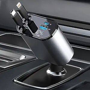 4-in-1 Retractable Car Charger 120W | Super Fast Multi-Port Adapter