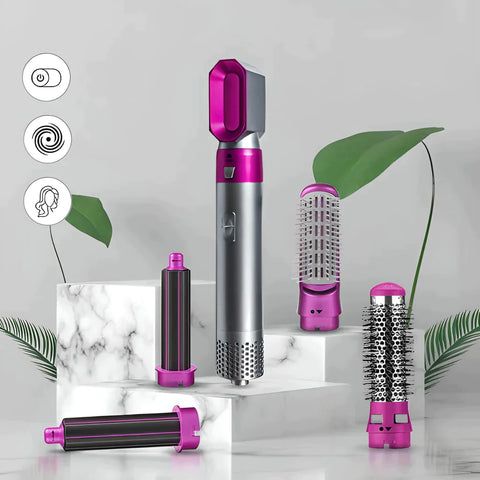 5-in-1 Hot Air Styler | pink & Sliver Styling Tool | Multiple Attachments
