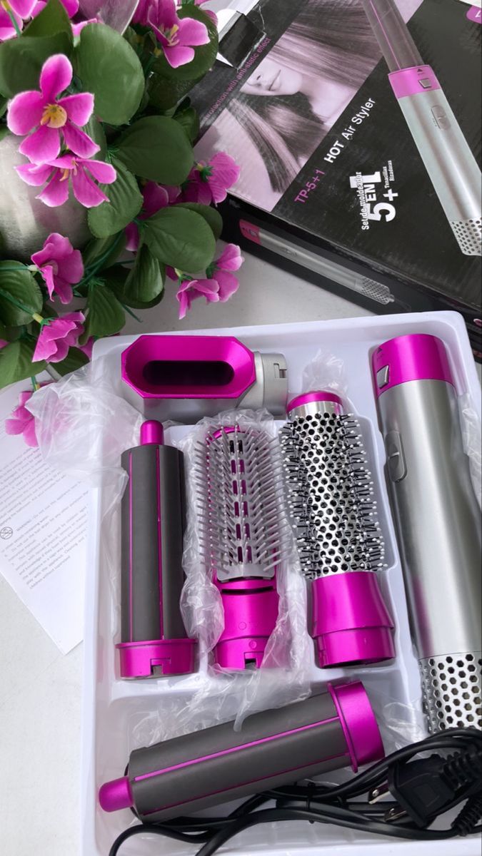 5-in-1 Hot Air Styler | pink & Sliver Styling Tool | Multiple Attachments