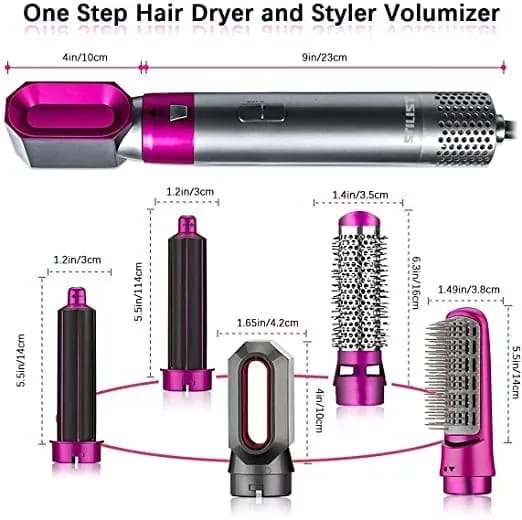 5-in-1 Hot Air Styler | pink & Sliver Styling Tool | Multiple Attachments